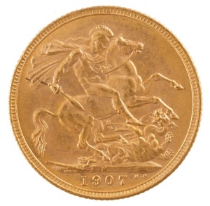 Coins - Australia: 1907 Sovereign, Edward VII, St. George reverse, Melbourne, aUnc.