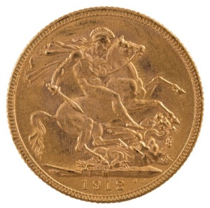 Coins - Australia: 1912 Sovereign, George V, St. George reverse, Melbourne, aUnc.