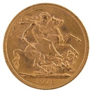 Coins - Australia: 1912 Sovereign, George V, St. George reverse, Melbourne, aUnc.