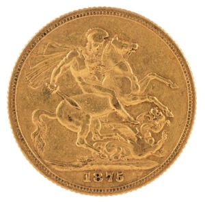 Coins - Australia: 1875 Sovereign, Young head, St. George reverse, Sydney, VF.