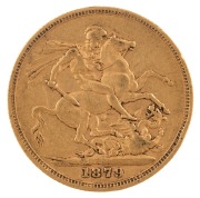 Coins - Australia: 1879 Sovereign, Young head, St. George reverse, Melbourne, VF.