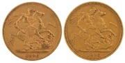 Coins - Australia: 1886 Sovereigns, Young head, St. George reverse, Sydney, VF+. (2).