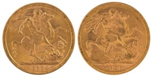 Coins - Australia: 1889 & 1890 Sovereigns, Jubilee head, St. George reverse, Melbourne, both EF. (2).