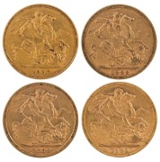 Coins - Australia: 1887, 1888, 1889 & 1890 Sovereigns, Jubilee head, St. George reverse, Melbourne, VF/EF. (4).