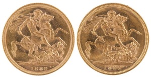 Coins - Australia: 1889 & 1892 Sovereigns, Jubilee head, St. George reverse, Melbourne, both aUnc. (2).