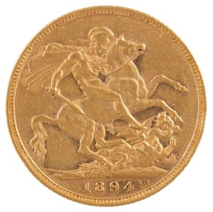 Coins - Australia: 1894 Sovereign, Veiled head, St. George reverse, Melbourne, aUnc.
