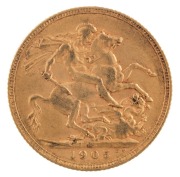 Coins - Australia: 1905, 1906 & 1907 Sovereigns, Edward VII, St. George reverse, Melbourne, VF/EF. (3). - 2