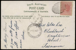 INWARDS MAIL: 1889 - 1921 collection of postcards & envelopes to Tasmania from diverse range of origins incl. GB, NSW, New Zealand, Belgium, Germany, USA & Queensland. Noted 1908 postcard with dumb cancel and "TIMBERMILLS GREENBUSHES, WESTERN AUSTRALIA" c