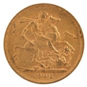 Coins - Australia: 1904, 1905 & 1906 Sovereigns, Edward VII, St. George reverse, Melbourne, VF/EF. (3). - 6