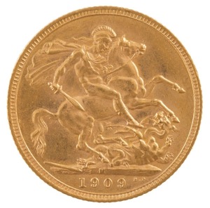 Coins - Australia: 1909 Sovereign, Edward VII, St. George reverse, Melbourne, aUnc.