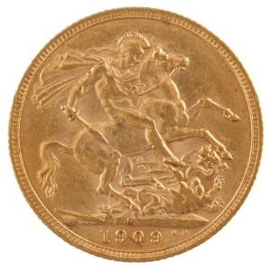 Coins - Australia: 1909 Sovereign, Edward VII, St. George reverse, Melbourne, Unc.