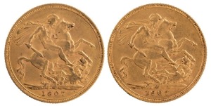 Coins - Australia: 1907 Sovereigns, Edward VII, St. George reverse, Melbourne, EF. (2).