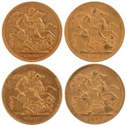 Coins - Australia: 1903, 1905, 1906 & 1907 Sovereigns, Edward VII, St. George reverse, Sydney, VF/EF. (4).