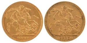 Coins - Australia: 1906 & 1907 Sovereigns, Edward VII, St. George reverse, Sydney, VF/EF. (2).