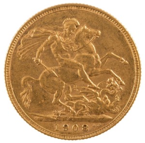 Coins - Australia: 1908 Sovereign, Edward VII, St. George reverse, Sydney, aUnc.