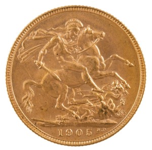 Coins - Australia: 1905 Sovereign, Edward VII, St. George reverse, Perth, aUnc.