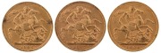 Coins - Australia: 1906, 1907 & 1908&nbsp;Sovereigns, Edward VII, St. George reverse, Perth, VF/EF&nbsp;(3).