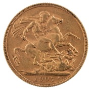 Coins - Australia: 1906, 1907 & 1908&nbsp;Sovereigns, Edward VII, St. George reverse, Perth, VF/EF&nbsp;(3). - 4