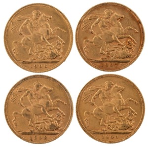 Coins - Australia: 1906, 1907, 1908 & 1909 Sovereigns, Edward VII, St. George reverse, Perth, EF. (4).