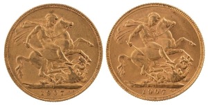 Coins - Australia: 1907 Sovereigns, Edward VII, St. George reverse, Perth, EF. (2).