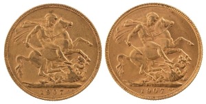 Coins - Australia: 1907 Sovereigns, Edward VII, St. George reverse, Perth, EF. (2).