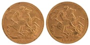 Coins - Australia: 1908 & 1909 Sovereigns, Edward VII, St. George reverse, Perth, EF/Unc. (2).