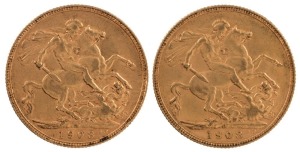 Coins - Australia: 1908 Sovereigns, Edward VII, St. George reverse, Perth, EF. (2).