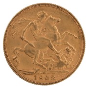 Coins - Australia: 1908 Sovereigns, Edward VII, St. George reverse, Perth, EF.&nbsp;(2). - 4