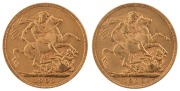 Coins - Australia: 1909 Sovereigns, Edward VII, St. George reverse, Perth, EF.&nbsp;(2).