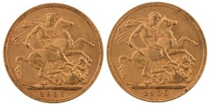 Coins - Australia: 1909 Sovereigns, Edward VII, St. George reverse, Perth, EF. (2).