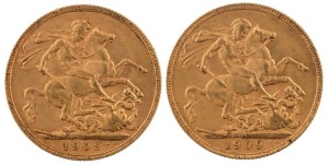 Coins - Australia: 1909 Sovereigns, Edward VII, St. George reverse, Perth, EF. (2).