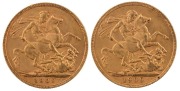Coins - Australia: 1909 Sovereigns, Edward VII, St. George reverse, Perth, EF.&nbsp;(2).