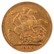 Coins - World: Great Britain: 1902 Sovereigns, Edward VII, St. George reverse, VF/EF. (2). - 4