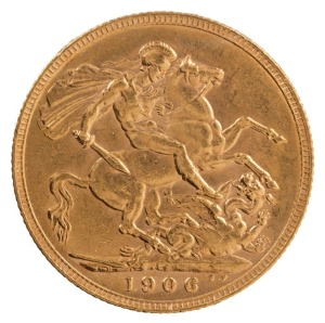 Coins - World: Great Britain: 1906 Sovereign, Edward VII, St. George reverse, Unc.