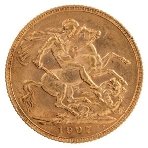 Coins - World: Great Britain: 1907 Sovereign, Edward VII, St. George reverse, aUnc.