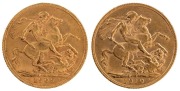 Coins - World: Great Britain: 1909 & 1910 Sovereigns, Edward VII, St. George reverse, EF/aUnc. (2).