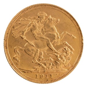 Coins - Australia: 1911 Sovereign, George V, St. George reverse, Sydney, aUnc.