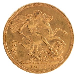 Coins - Australia: 1912 Sovereign, George V, St. George reverse, Sydney, aUnc.