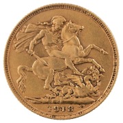 Coins - Australia: 1913 Sovereign, George V, St. George reverse, Sydney, EF.