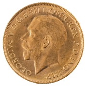 Coins - Australia: 1915 Sovereign, George V, St. George reverse, Sydney, EF; edge ding near 5 of 1915. - 2