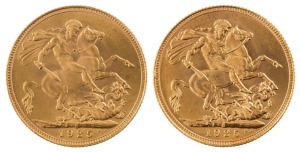 Coins - Australia: 1925 Sovereigns, George V, St. George reverse, Sydney, Unc. (2).