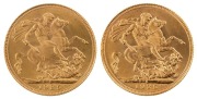 Coins - Australia: 1925 Sovereigns, George V, St. George reverse, Sydney, Unc. (2).