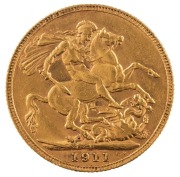 Coins - Australia: 1911 Sovereign, George V, St. George reverse, Perth, EF.
