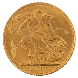 Coins - World: South Africa: 1927 Sovereign, George V, St. George reverse, Pretoria, Unc.