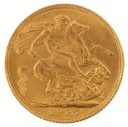 Coins - World: South Africa: 1927 Sovereign, George V, St. George reverse, Pretoria, Unc.