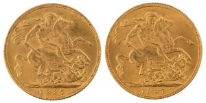 Coins - World: South Africa: 1927 Sovereigns, George V, St. George reverse, Pretoria, EF. (2).