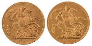 Coins - World: Great Britain: 1912 Sovereigns, George V, St. George reverse, EF. (2).