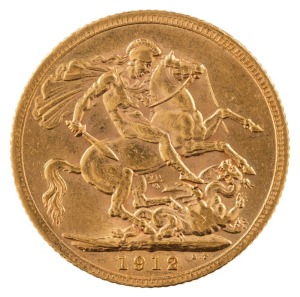 Coins - World: Great Britain: 1912 Sovereign, George V, St. George reverse, Unc.