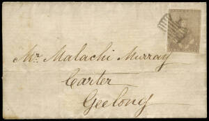 1851 (Jan.3) Melbourne - Geelong folded letter franked with 2d Dull Brownish Lilac Half Length (SG.15c), Fourth State of the Die, 6th printing, tied by Butterfly cancel.