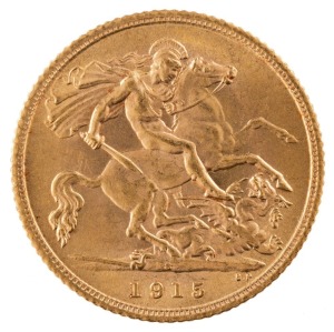 Coins - Australia: 1915 Half Sovereign, George V, St. George reverse, Sydney, Unc.